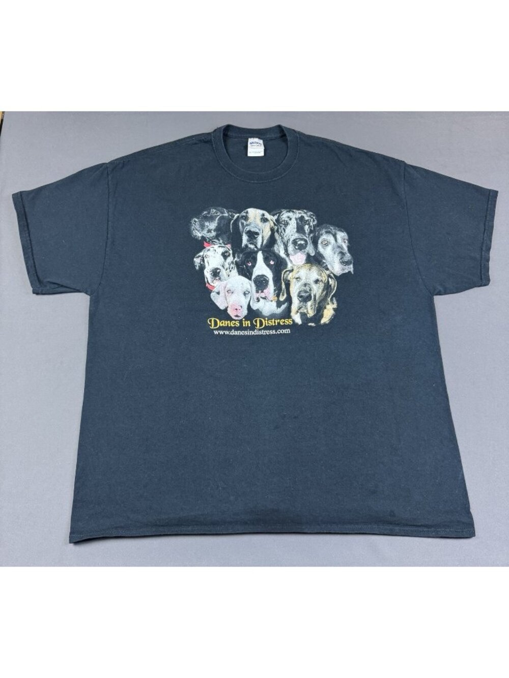 Vintage Y2K Danes In Distress Dog Animal Tee Art Pet Black 2XL Shirt Earth